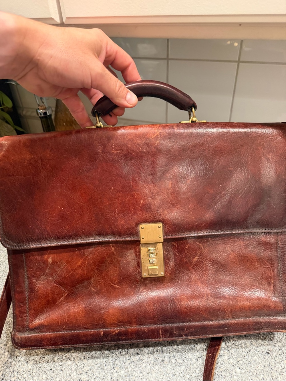 Vintage Jack Georges-Brownish Leather Executive Briefcase with Shoulder
